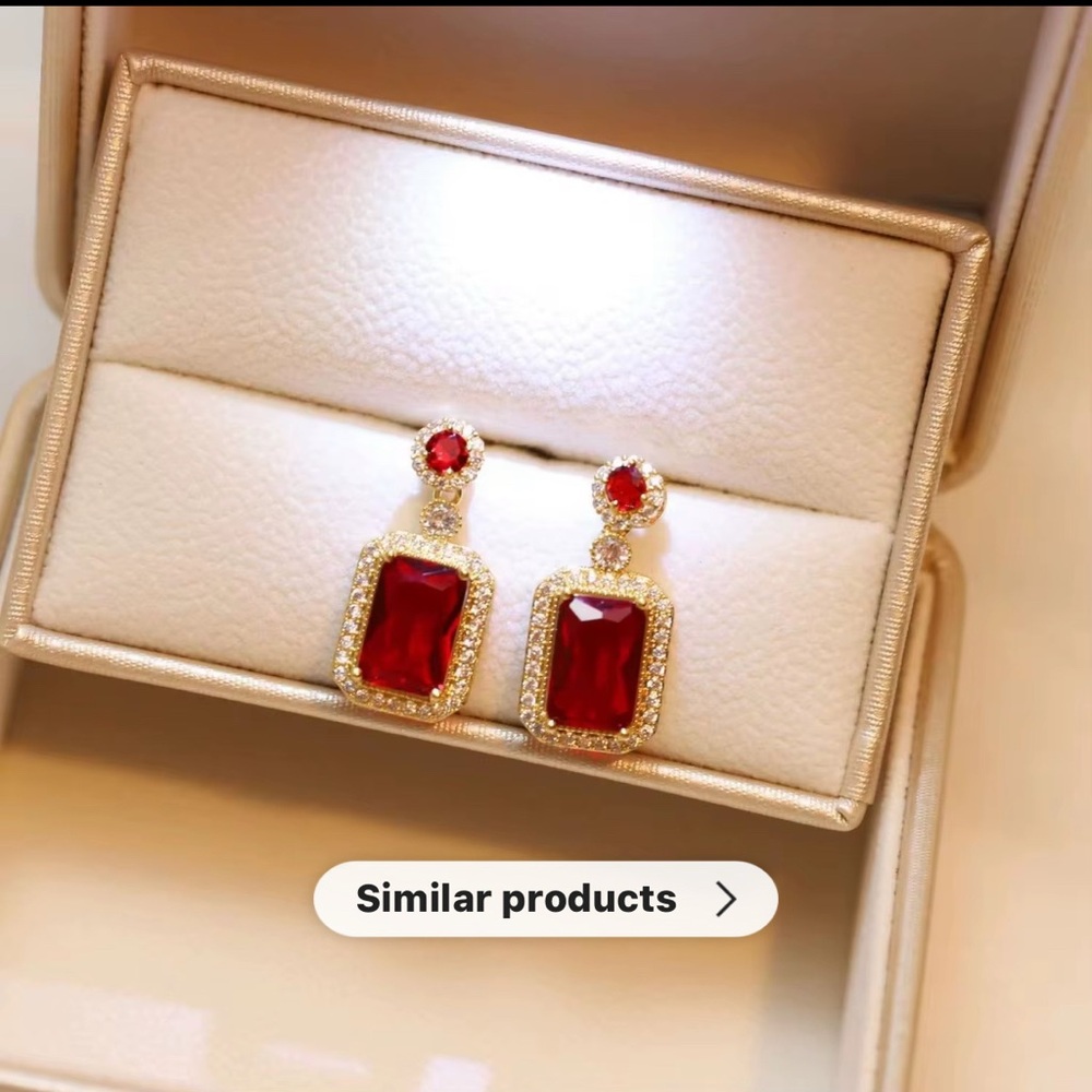 Elegant Gold and Red Drop Earrings necklace and ring size 7